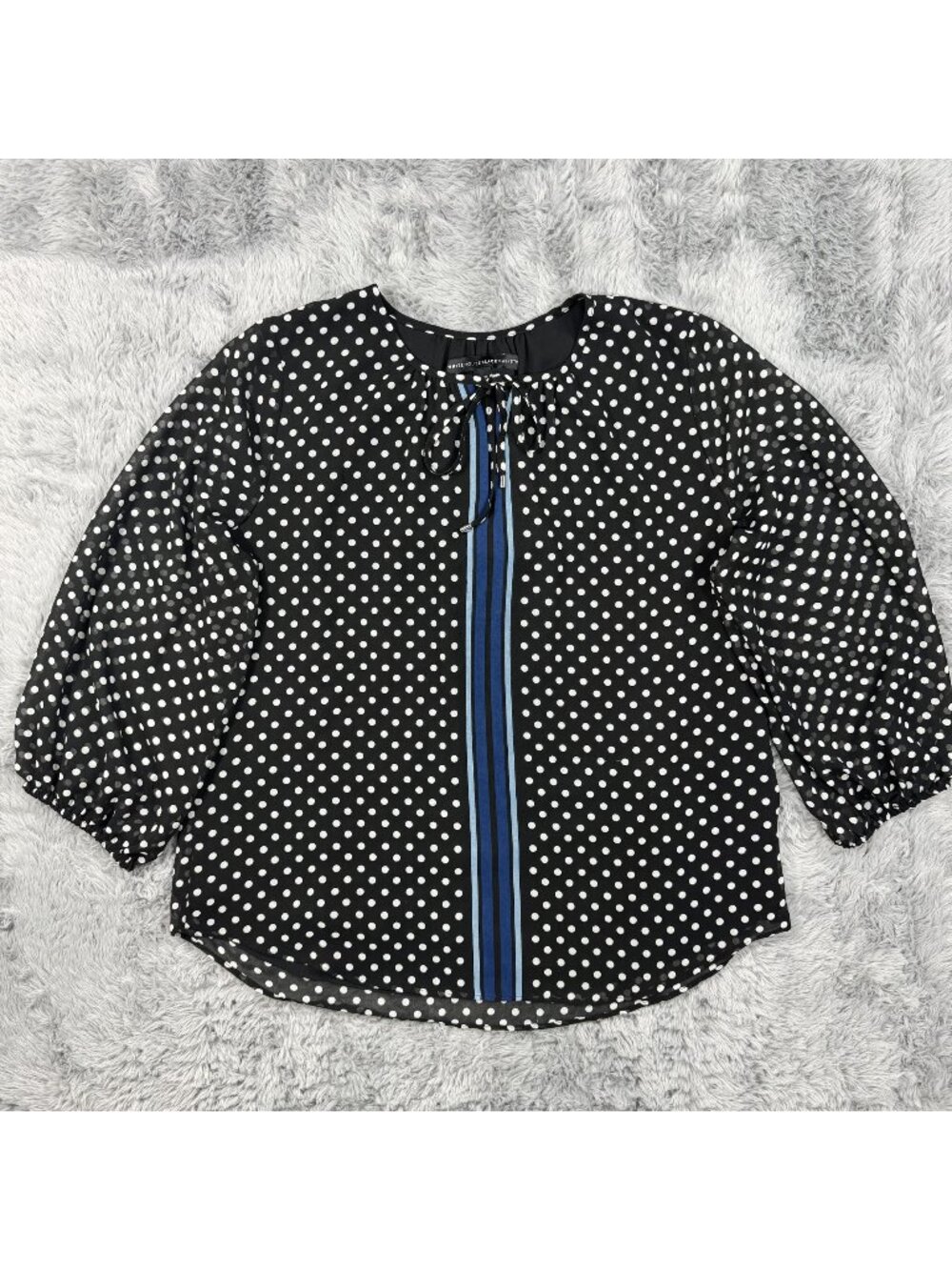 White House Black Market Women Size M Black White Polka Dot Sheer Chiffon Blouse